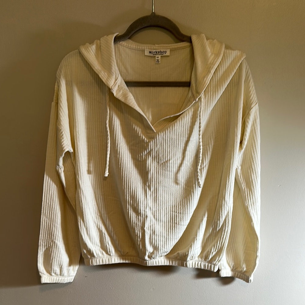 Workshop Republic Clothing Cream 3/4 Sleeve Sailor Collar Sweatshirt